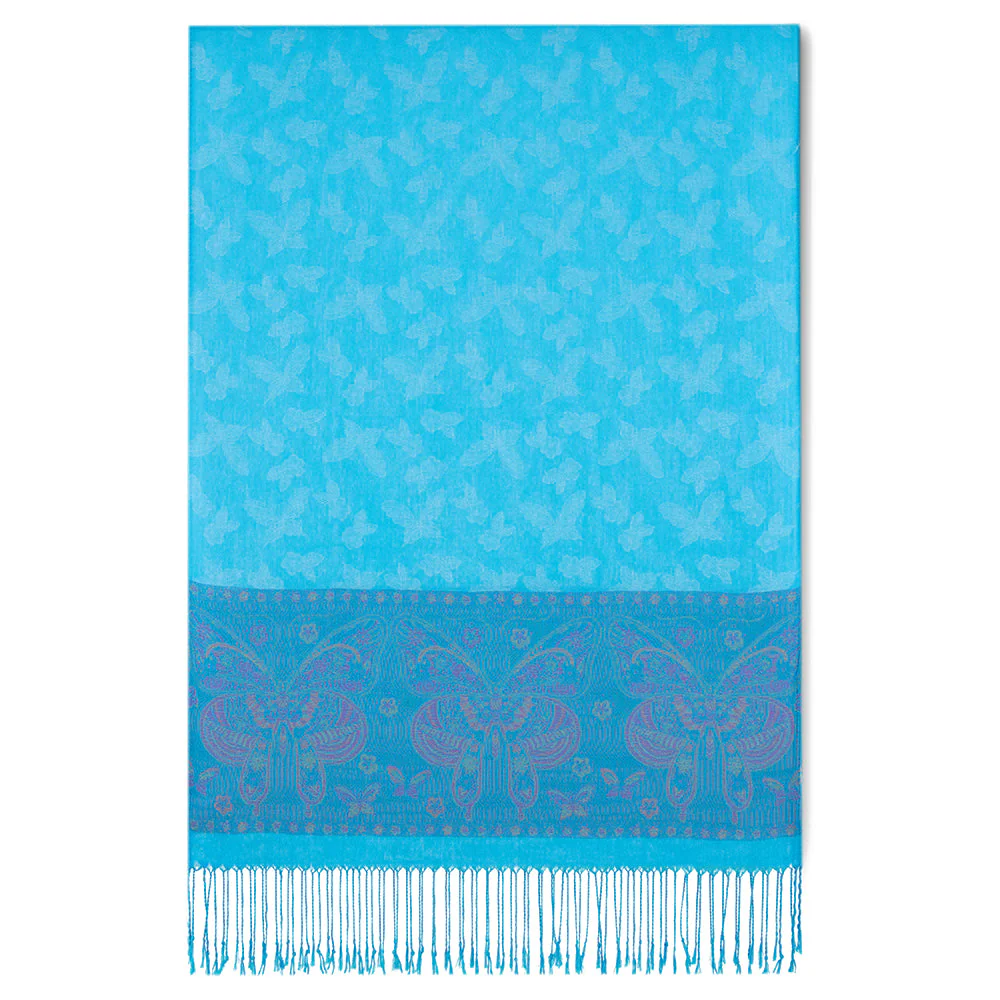 Aqua Butterfly Border Pashmina
