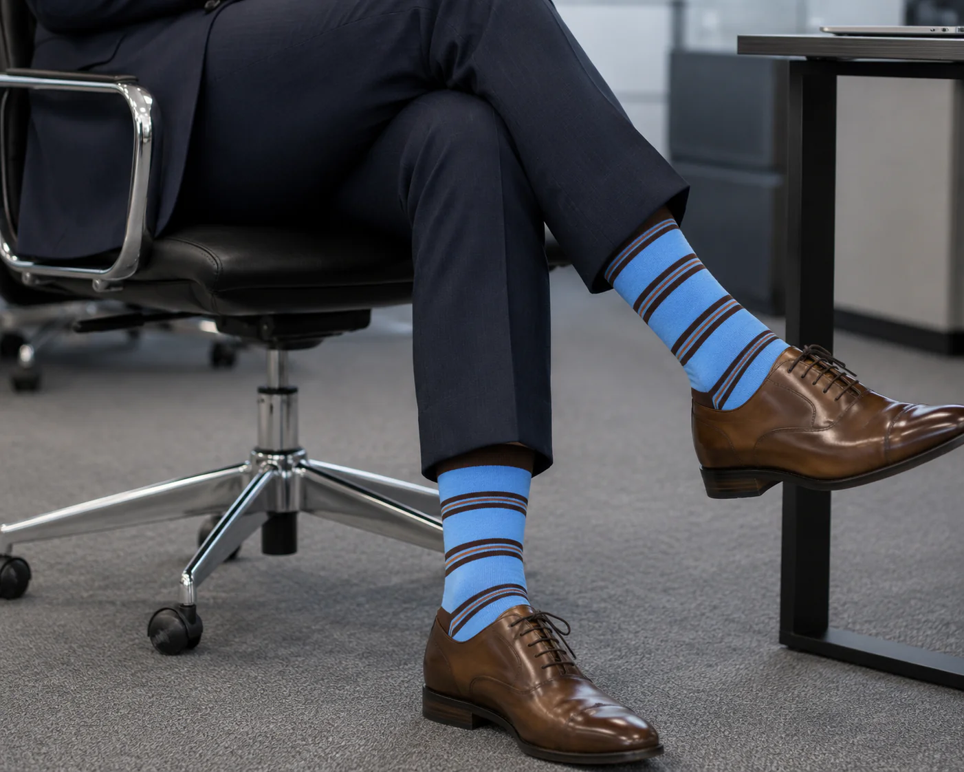 Blue and Brown Stripe Socks - Image 2