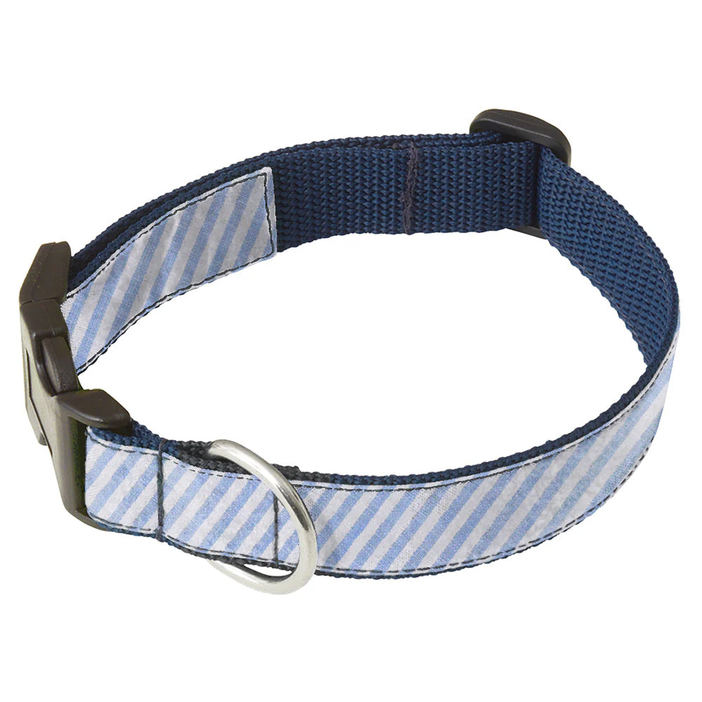 Blue Seersucker - Dog Collar