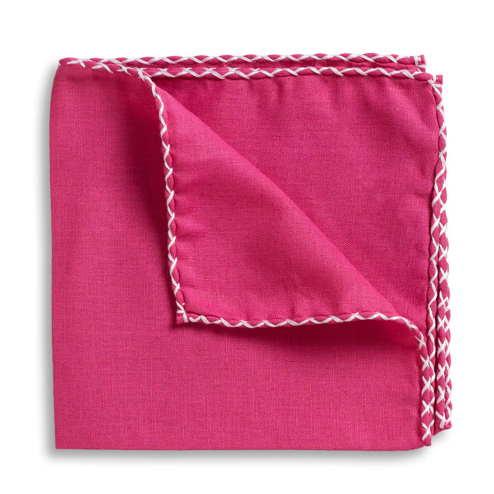 Fuschia Linen Whipstitch Pocket Square