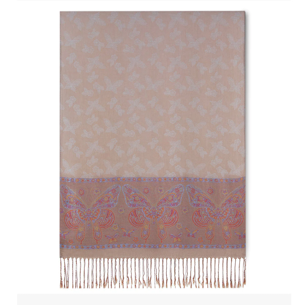 Khaki Butterfly Border Pashmina