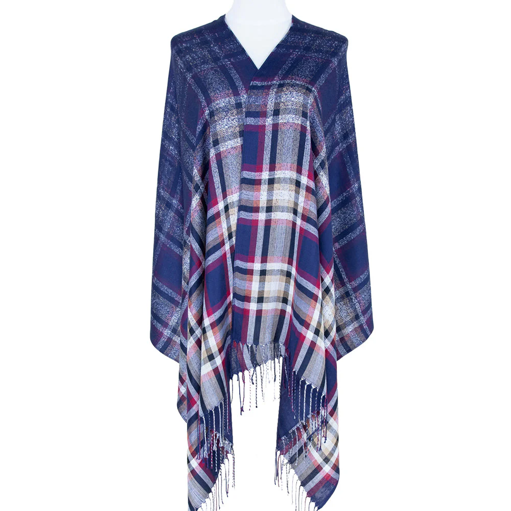 Navy Blue Tartan Pashmina