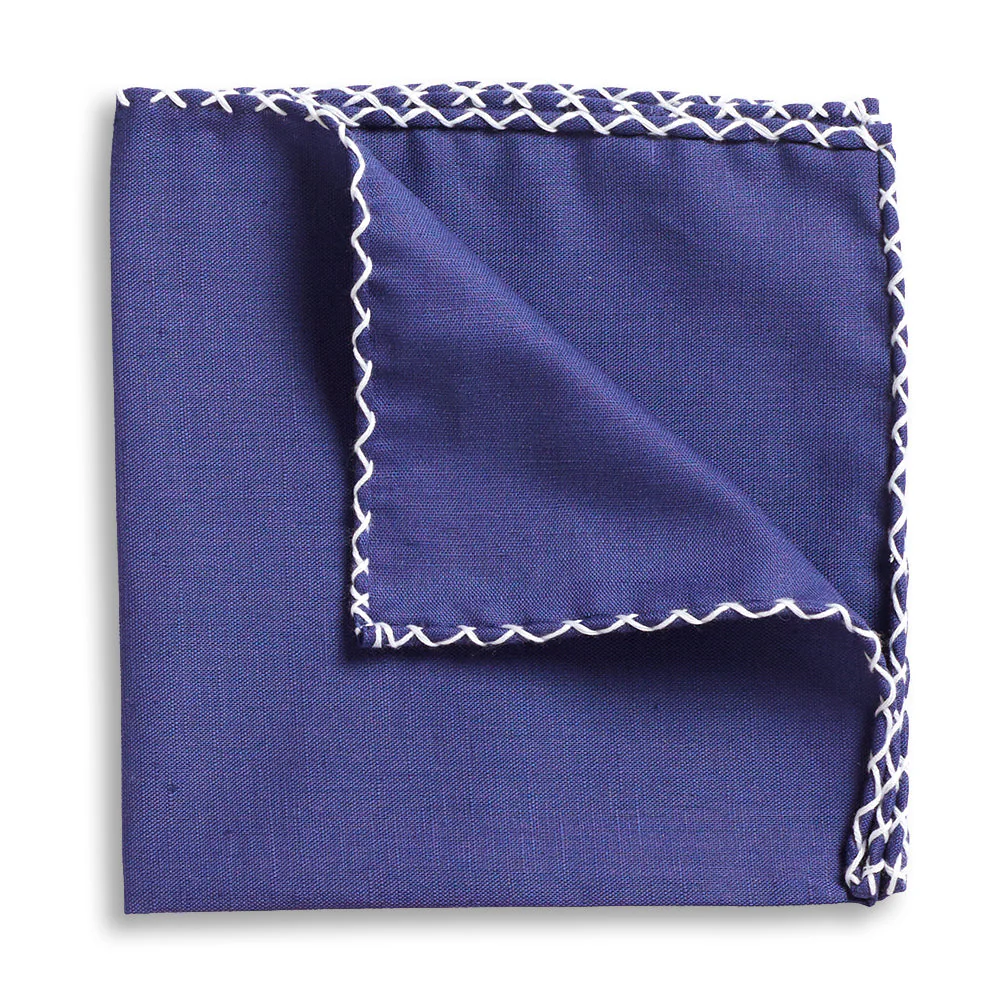 Navy Linen Whipstitch Pocket Square
