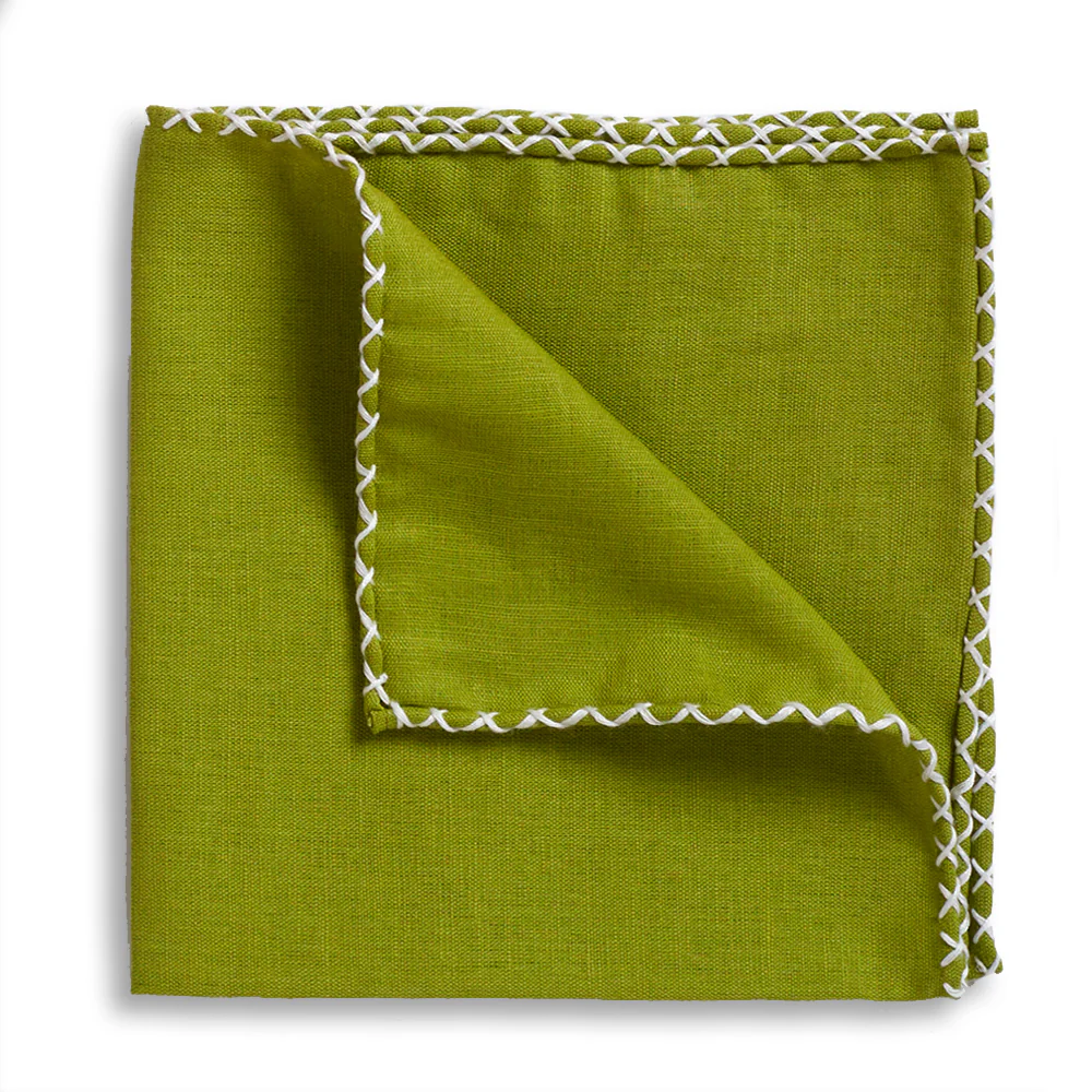 Olive Linen Whipstitch Pocket Square