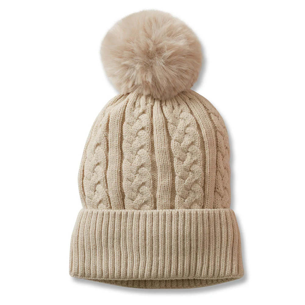 Pom Beanie Light Tan Woman's Hat