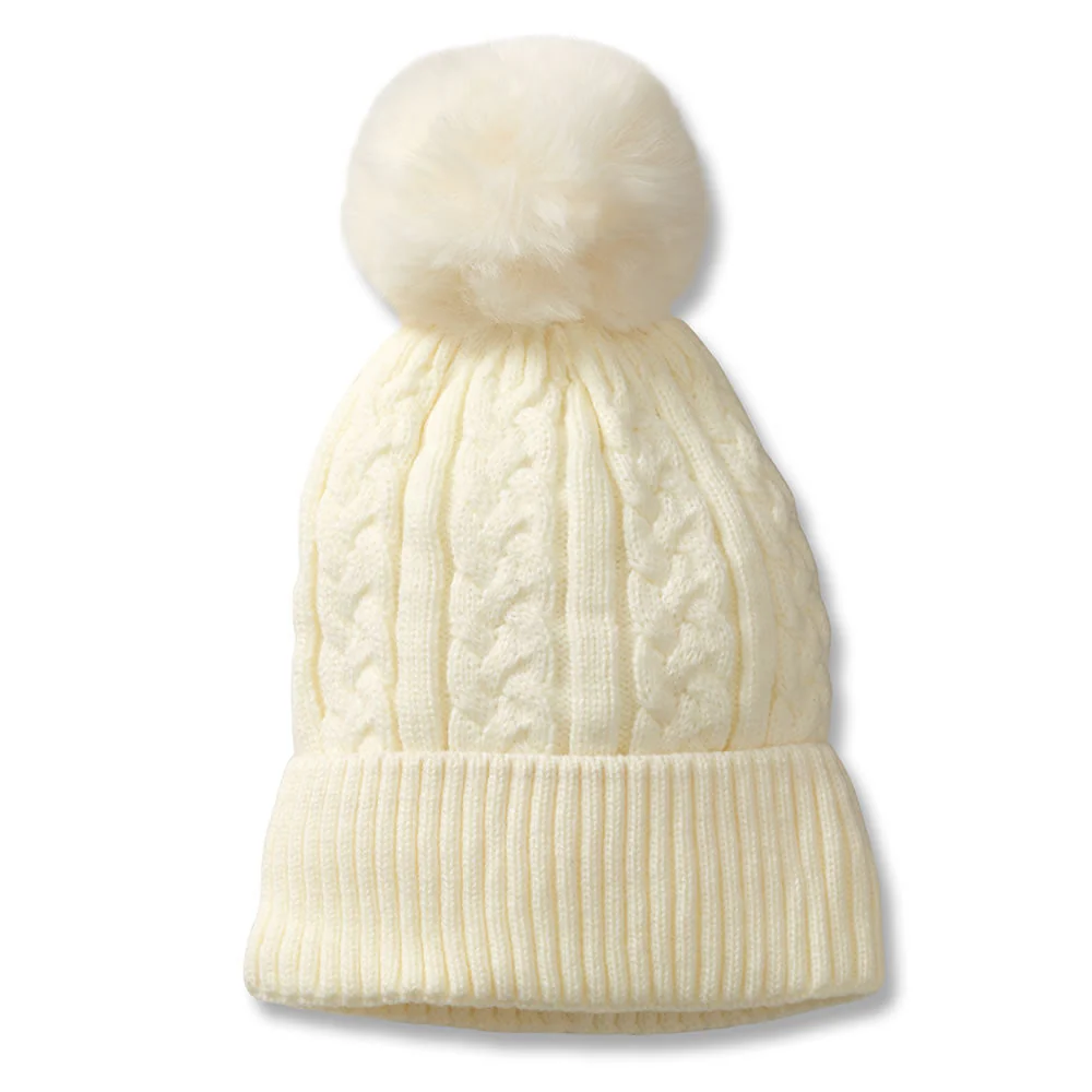Pom Beanie White Woman's Hat
