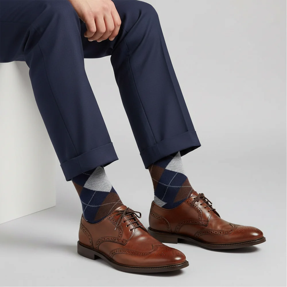 Tiree Argyle Blue Men's Socks - Image 2